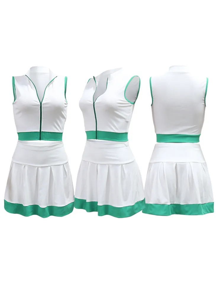 Sleeveless Zip-Up Crop Top Pleated Skirt Set