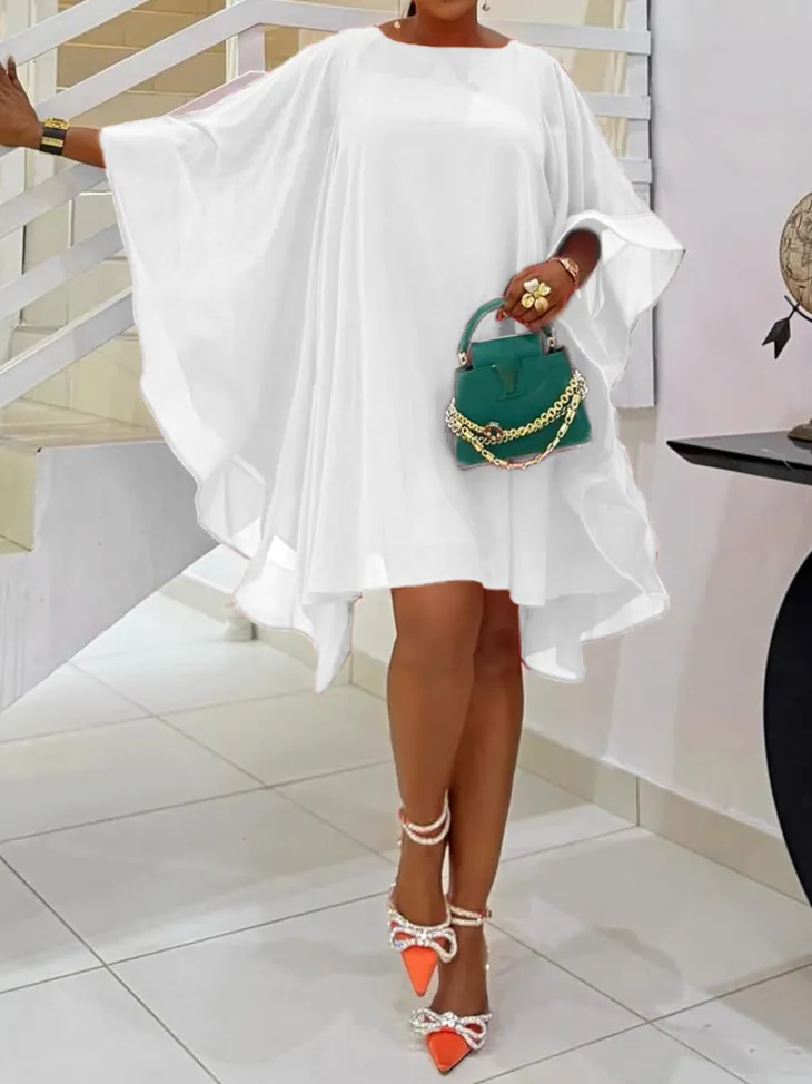 Solid Chiffon Cape Overlay Dress