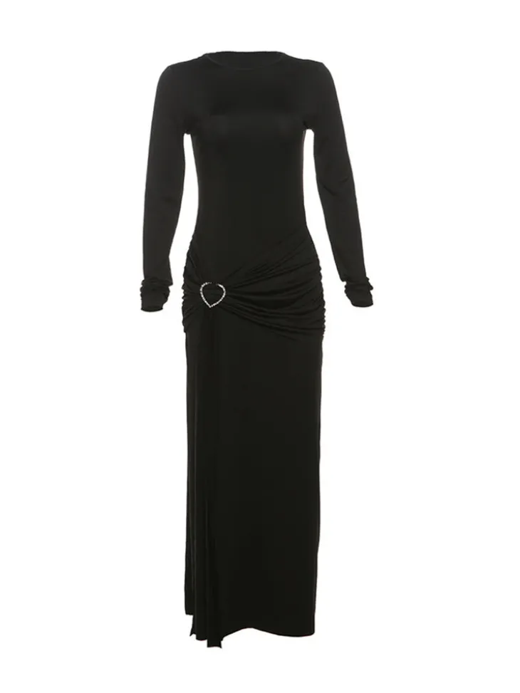 Solid Color Asymmetrical Tie-Waist Maxi Dress