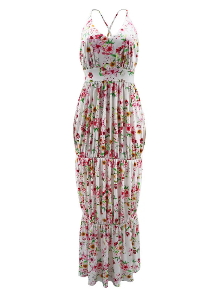 Spaghetti Strap Floral Print Backless Maxi Dress