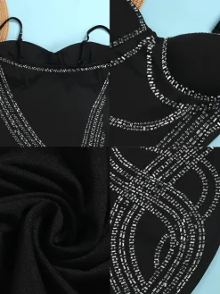 Spaghetti Strap Rhinestone Patchwork Mini Dress