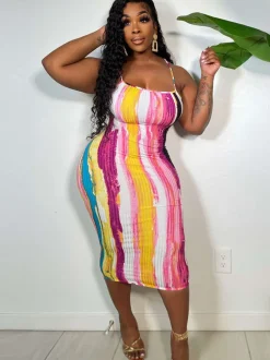 Spaghetti Strap Tie Dye Backless Midi Dress