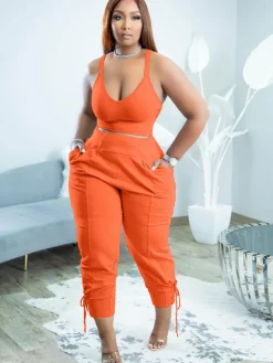 Spaghetti Strap Top and Long Pants Set