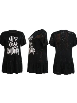 Sparkling Printed Lotus Hem Birthday Shimmery Dress