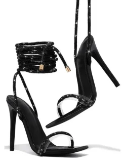 Sparkling Rhinestone Ankle Strap High Heel Sandal