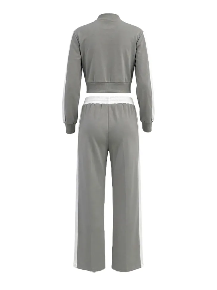 Sporty Jacket Wide Leg Pants Set