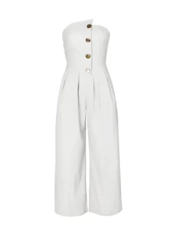 Strapless Button Wide-Leg Jumpsuit