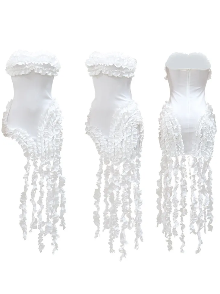 Strapless Ruffle High-Low Dress