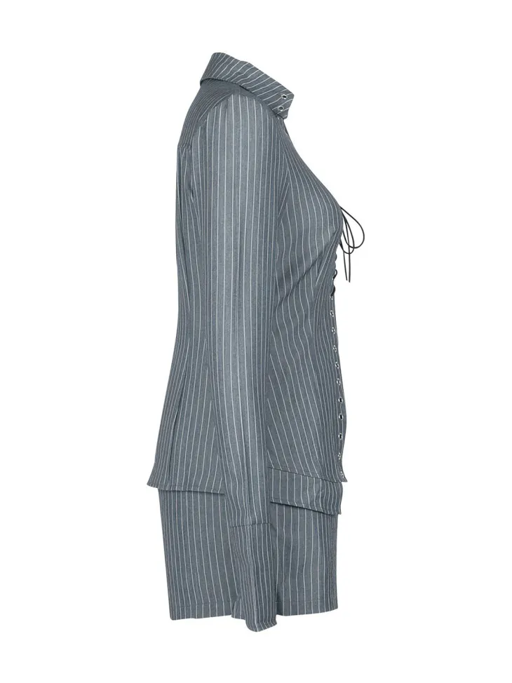 Striped Lace-Up Shirt Shorts Set