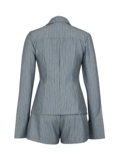 Striped Lace-Up Shirt Shorts Set