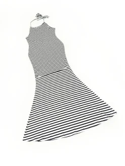 Striped Strapless Fishtail Maxi Dress