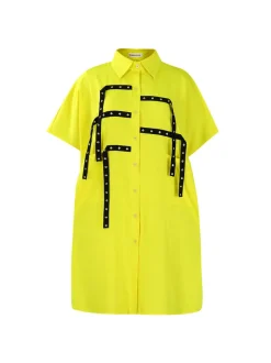 Studded Trim Oversized Shirt Midi Dress