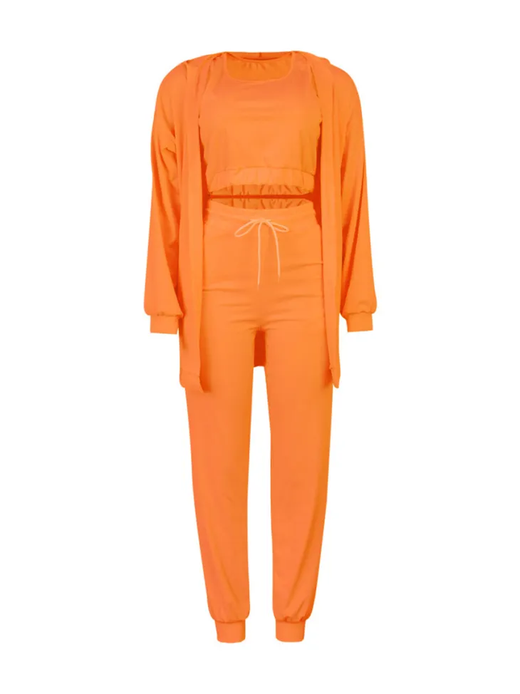 Three Piece Crop Top Jacket Jogger Set