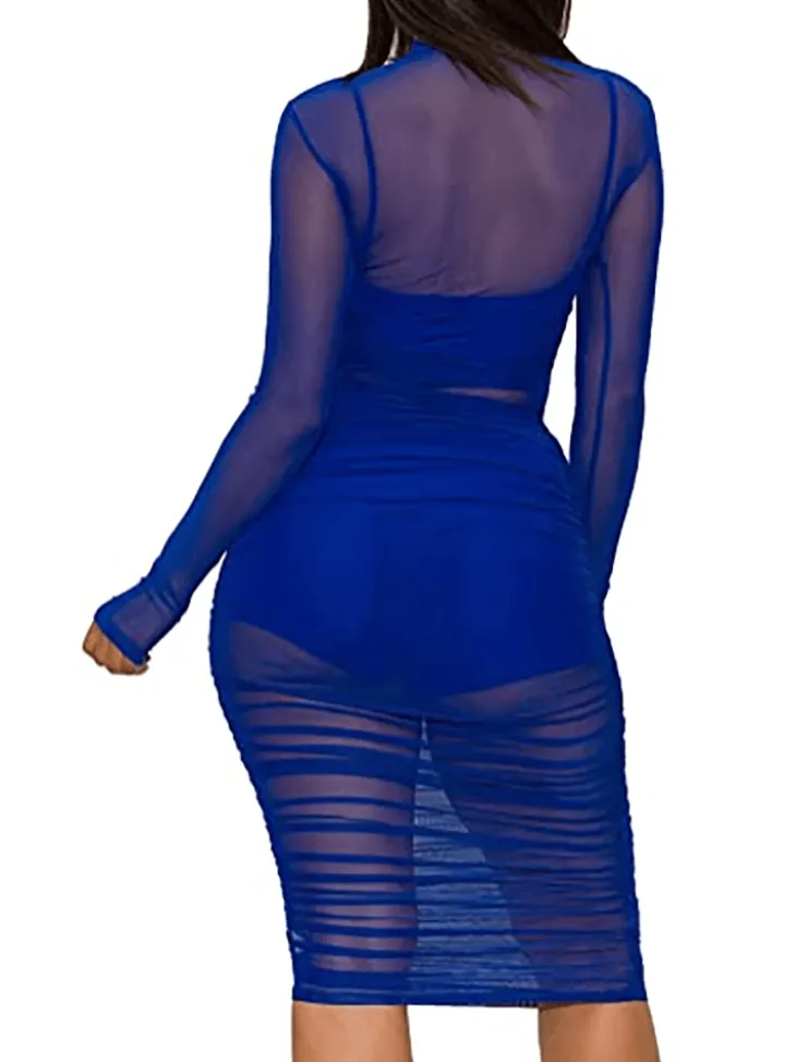 Three Piece Mesh Long Sleeve Solid Outfits