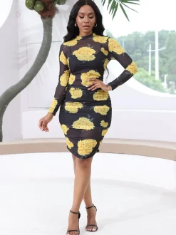 Three Piece Mesh Midi Dress Short Set