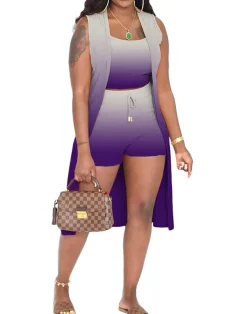 Three Piece Ribbed Sleeveless Cardigan u0026 Bodycon Shorts