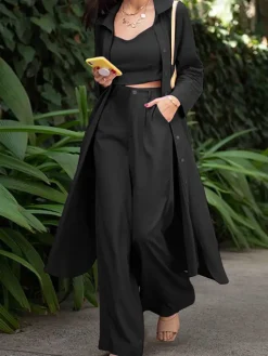 Three Piece Tank Top Coat Long Pants