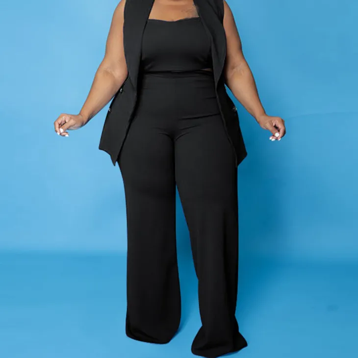 Three Piece Tank Top Wide Leg Pants Set
