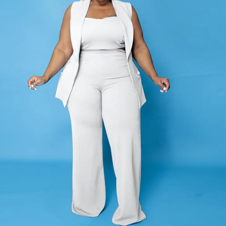 Three Piece Tank Top Wide Leg Pants Set