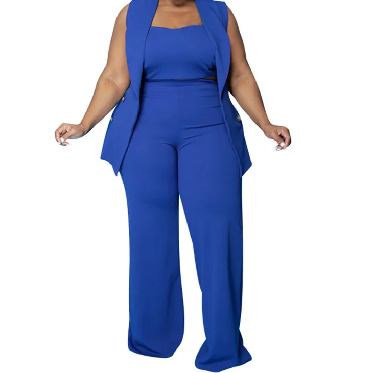 Three Piece Tank Top Wide Leg Pants Set