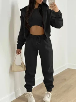 Three Pieces Vest and Hoodie and Pants Set