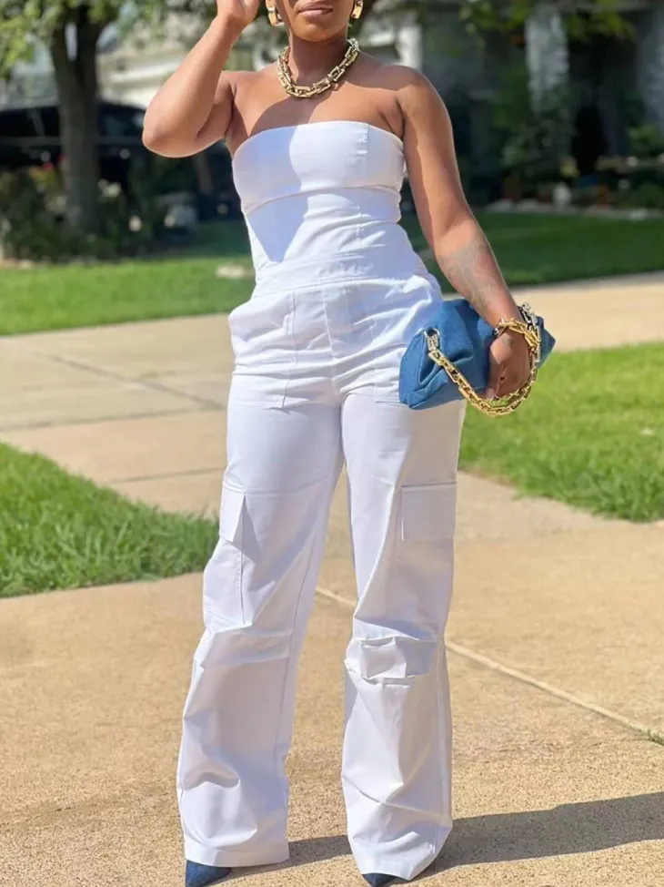Tube Top Cargo Jumpsuit