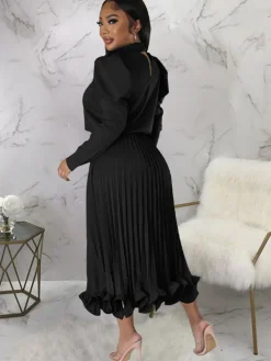 Two Piece Crop Top Pleated Maxi Skirts