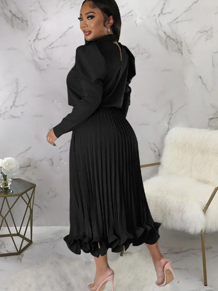Two Piece Crop Top Pleated Maxi Skirts
