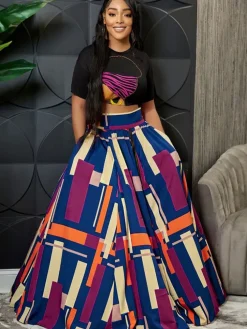 Two Piece Crop Top Split Maxi Skirt Outfits