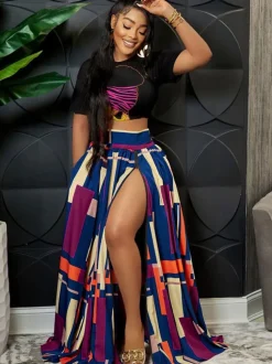 Two Piece Crop Top Split Maxi Skirt Outfits