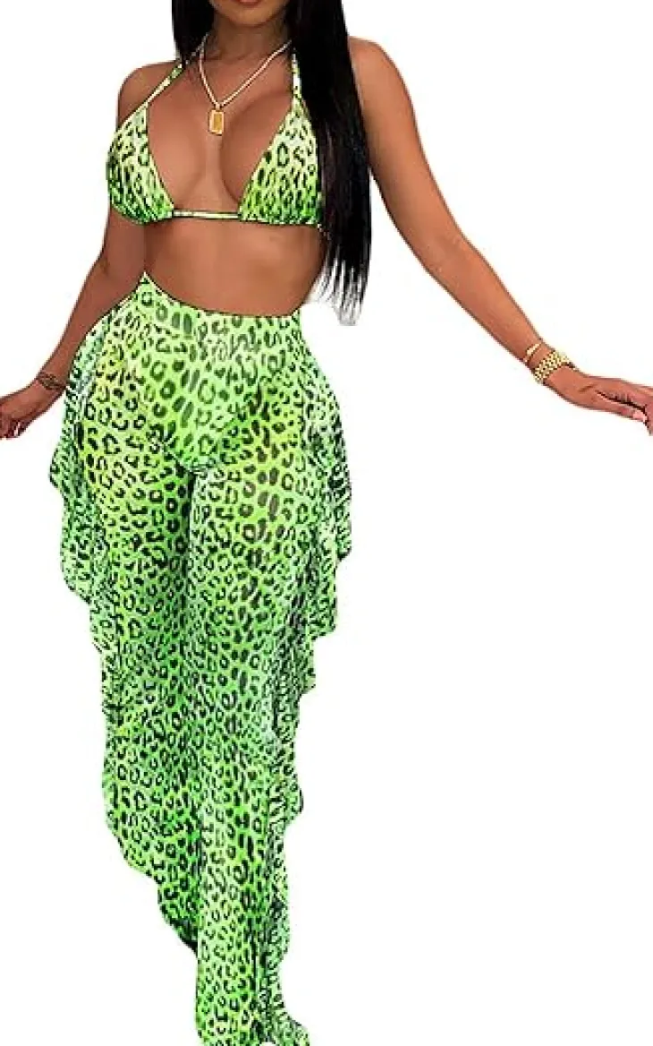Two Piece Cropped Top Ruffled Trousers