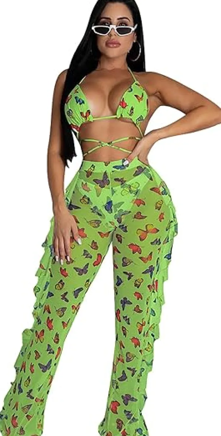Two Piece Cropped Top Ruffled Trousers