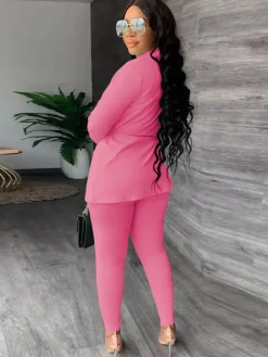 Two Piece Drawstring Blazer Bodycon Long Pants