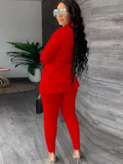 Two Piece Drawstring Blazer Bodycon Long Pants