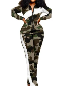 Two Piece Long Sleeve Printed Jacket Pants