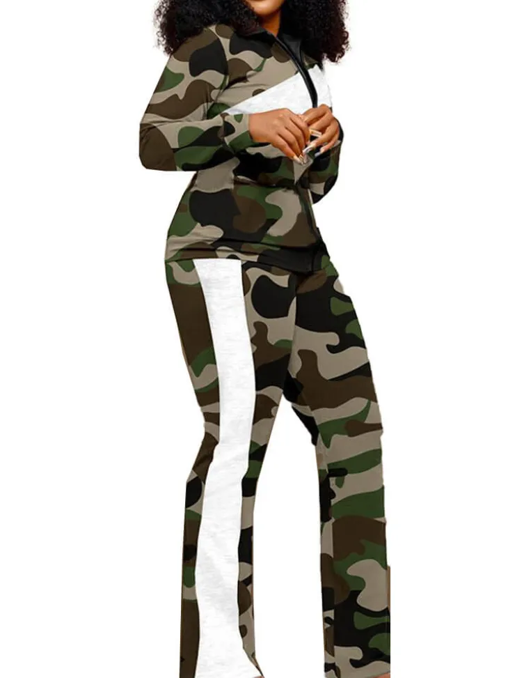 Two Piece Long Sleeve Printed Jacket Pants