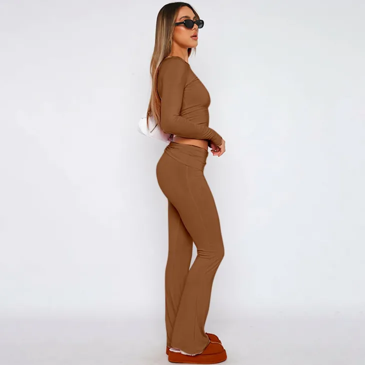Two Piece Long Sleeve Tops Flare Leggings