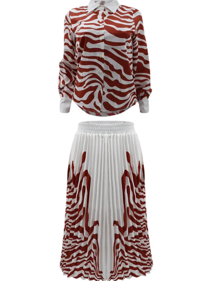Two Piece Long Sleeve Zebra Print Skirt Suit