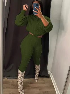 Two Piece Long Sleeves Sweater Pant Suit