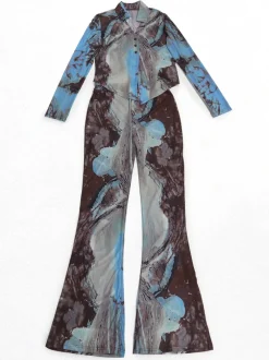Two Piece Mesh Print Shirt Pants Set