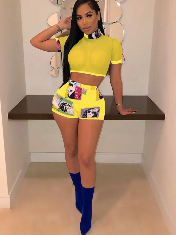 Two Piece Mesh Top Short Pants Outfits