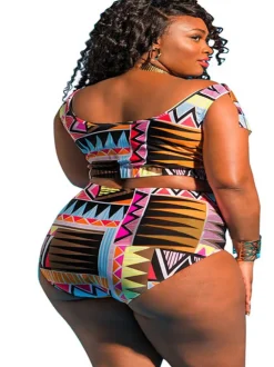 Two Piece Off Shoulder Print Swimsuit