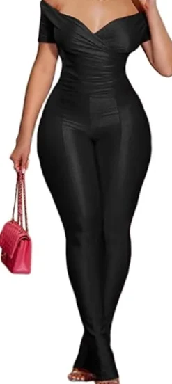 Two Piece Off Shoulder Top u0026Bodycon Flared Pant