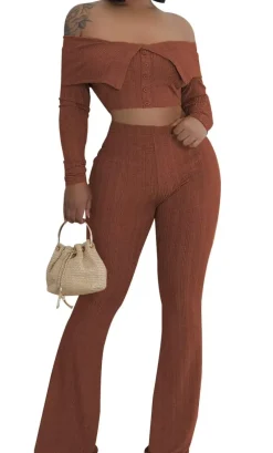 Two Piece Off Shoulder Top Flare Pants