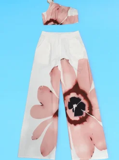 Two Piece One-Shoulder Floral Print Pants Set