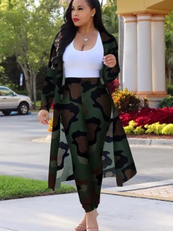 Two Piece Open Front Cardigan Skinny Pants Suit