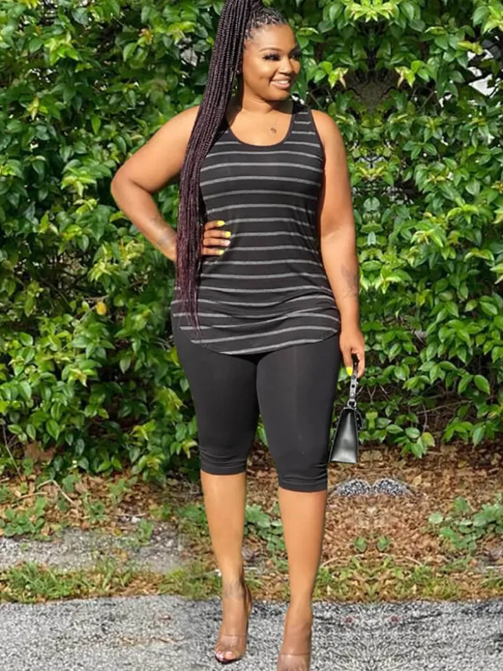 Two Piece Plus Size Sleeveless Top shorts Set