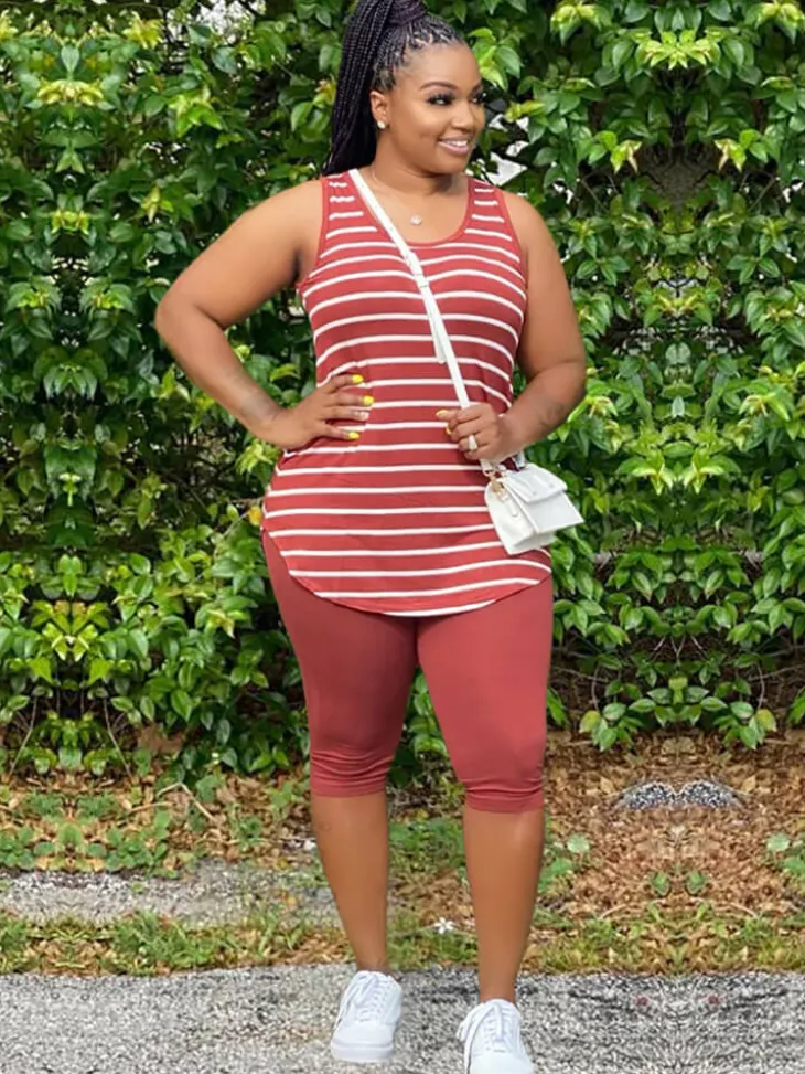 Two Piece Plus Size Sleeveless Top shorts Set