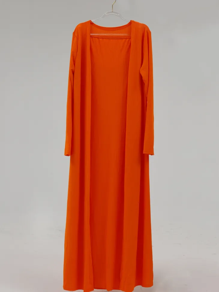Two Piece Plus Size Solid Color Tube Dress Cardigan Set