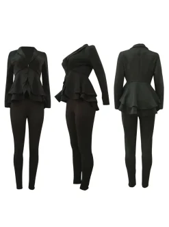 Two Piece Ruffle Blazer Bodycon Long Pants